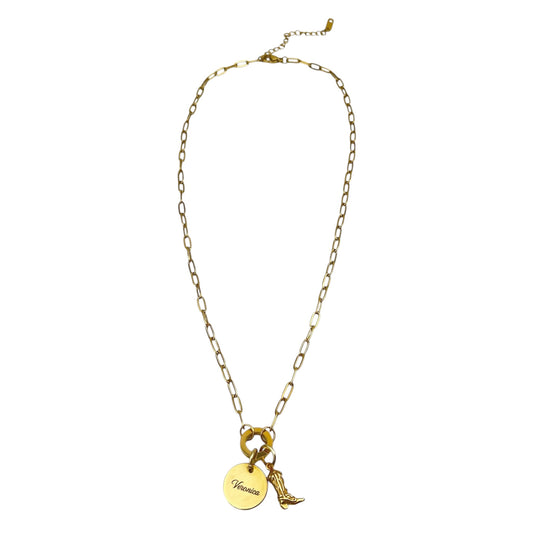Boot Scootin' Necklace Gold Stainless