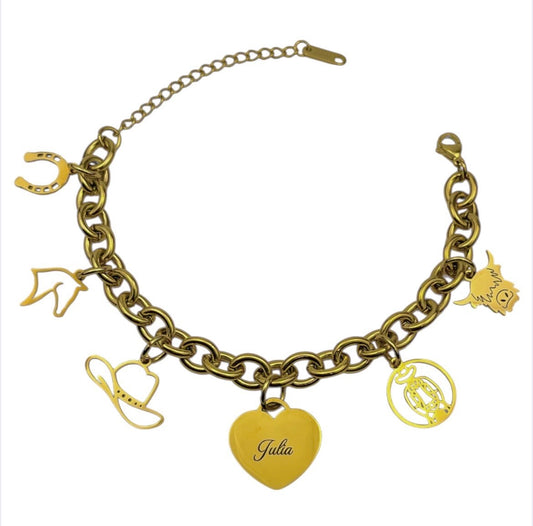 Cowboy Country Charm Bracelet Gold Stainless