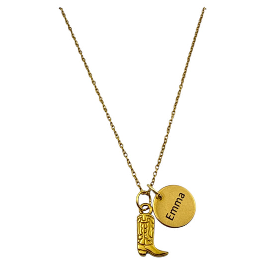 Western Boot Necklace Gold Stainless